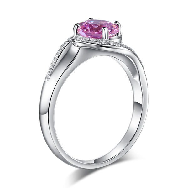 Twist Curl 925 Sterling Silver Wedding Engagement Ring 1.25 Ct Fancy Pink Simulated Diamond XFR8244