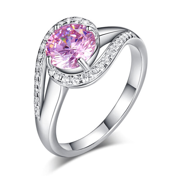 Twist Curl 925 Sterling Silver Wedding Engagement Ring 1.25 Ct Fancy Pink Simulated Diamond XFR8244