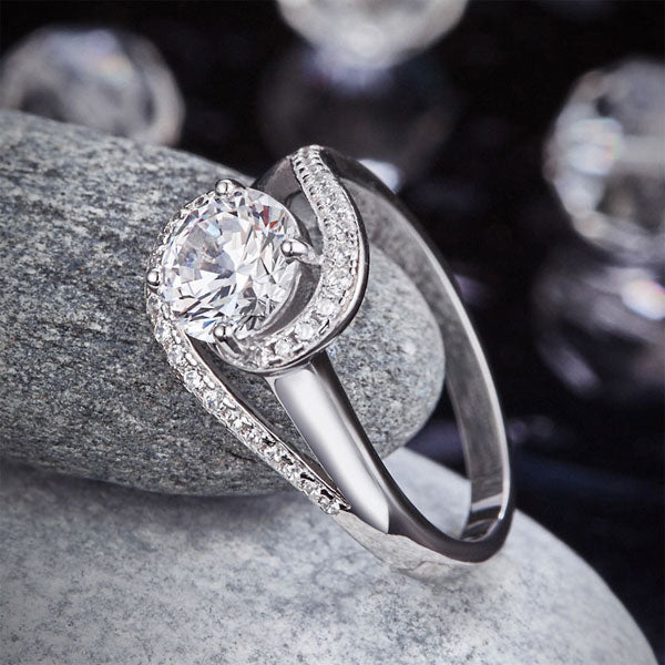 Twist Curl 925 Sterling Silver Wedding Engagement Ring 1.25 Ct Simulated Diamond XFR8245