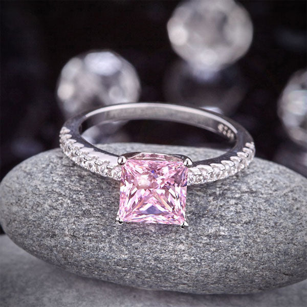 1.5 Ct Fancy Pink Simulated Diamond 925 Sterling Silver Wedding Ring Promise Anniversary XFR8246