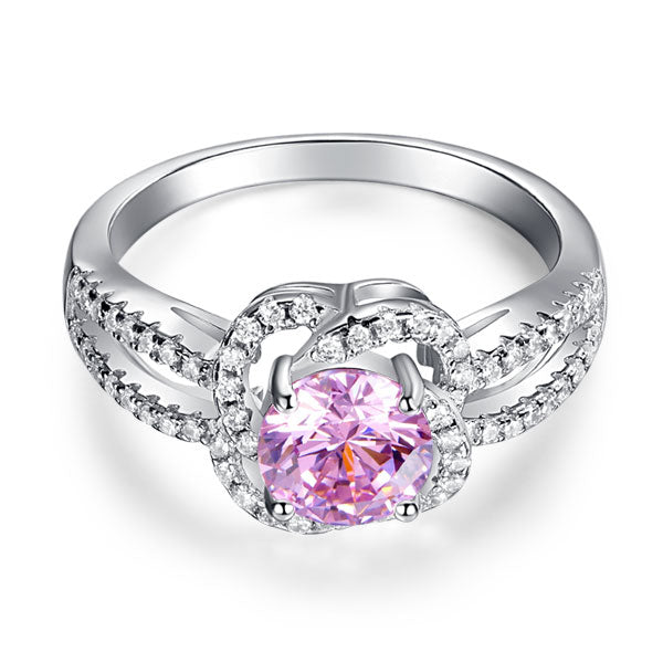 Floral 925 Sterling Silver Wedding Promise Anniversary Ring 1 Ct Fancy Pink Simulated Diamond Jewelry XFR8250