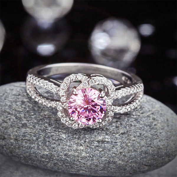 Floral 925 Sterling Silver Wedding Promise Anniversary Ring 1 Ct Fancy Pink Simulated Diamond Jewelry XFR8250