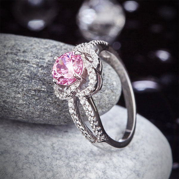Floral 925 Sterling Silver Wedding Promise Anniversary Ring 1 Ct Fancy Pink Simulated Diamond Jewelry XFR8250