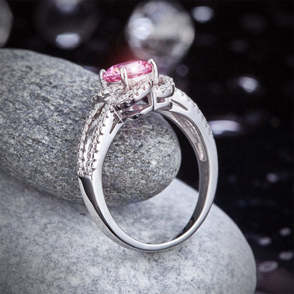 Floral 925 Sterling Silver Wedding Promise Anniversary Ring 1 Ct Fancy Pink Simulated Diamond Jewelry XFR8250