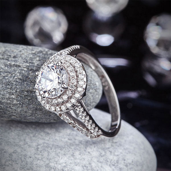 Double Halo 925 Sterling Silver Wedding Engagement Ring 1.25 Ct Simulated Diamond Promise Anniversary XFR8253