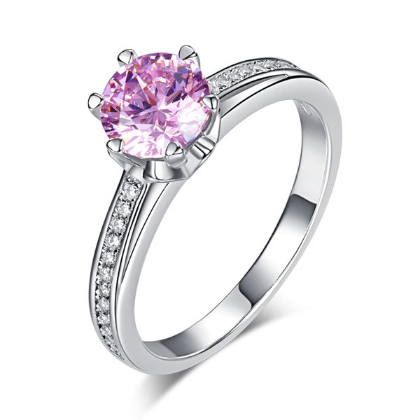 6 Claws 925 Sterling Silver Wedding Promise Anniversary Ring 1.25 Ct Fancy Pink Simulated Diamond Jewelry XFR8256