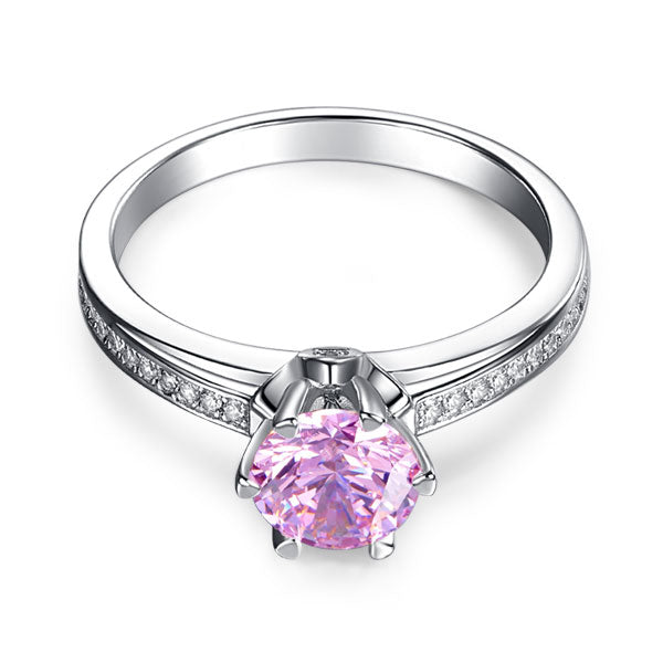 6 Claws 925 Sterling Silver Wedding Promise Anniversary Ring 1.25 Ct Fancy Pink Simulated Diamond Jewelry XFR8256