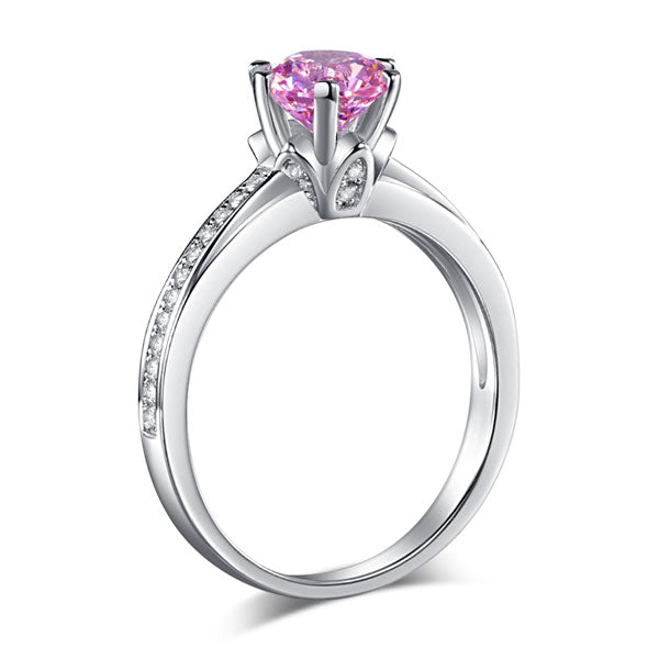 6 Claws 925 Sterling Silver Wedding Promise Anniversary Ring 1.25 Ct Fancy Pink Simulated Diamond Jewelry XFR8256