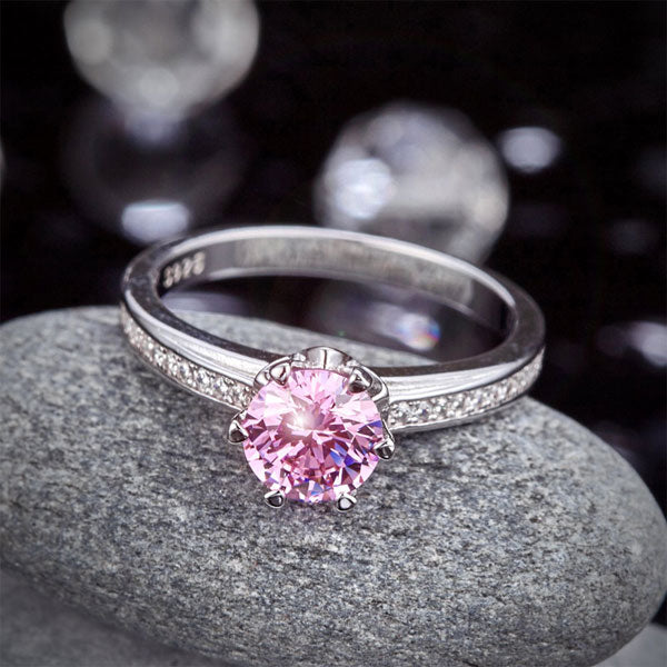 6 Claws 925 Sterling Silver Wedding Promise Anniversary Ring 1.25 Ct Fancy Pink Simulated Diamond Jewelry XFR8256