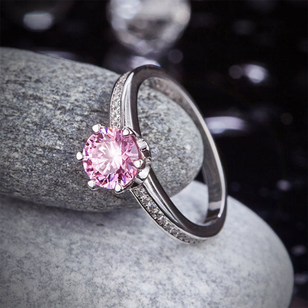 6 Claws 925 Sterling Silver Wedding Promise Anniversary Ring 1.25 Ct Fancy Pink Simulated Diamond Jewelry XFR8256