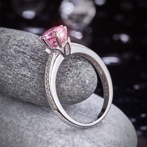 6 Claws 925 Sterling Silver Wedding Promise Anniversary Ring 1.25 Ct Fancy Pink Simulated Diamond Jewelry XFR8256
