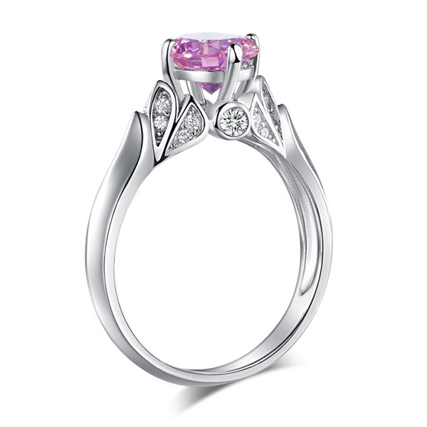 Flower 925 Sterling Silver Wedding Promise Anniversary Ring 1.25 Ct Fancy Pink Simulated Diamond Jewelry XFR8258