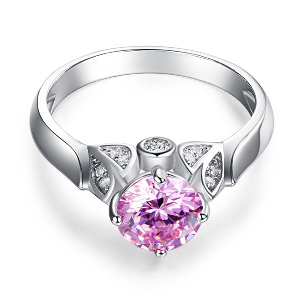 Flower 925 Sterling Silver Wedding Promise Anniversary Ring 1.25 Ct Fancy Pink Simulated Diamond Jewelry XFR8258