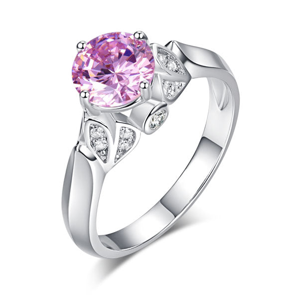 Flower 925 Sterling Silver Wedding Promise Anniversary Ring 1.25 Ct Fancy Pink Simulated Diamond Jewelry XFR8258
