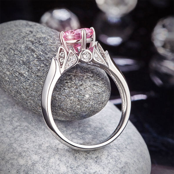 Flower 925 Sterling Silver Wedding Promise Anniversary Ring 1.25 Ct Fancy Pink Simulated Diamond Jewelry XFR8258