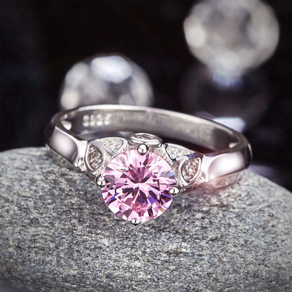 Flower 925 Sterling Silver Wedding Promise Anniversary Ring 1.25 Ct Fancy Pink Simulated Diamond Jewelry XFR8258