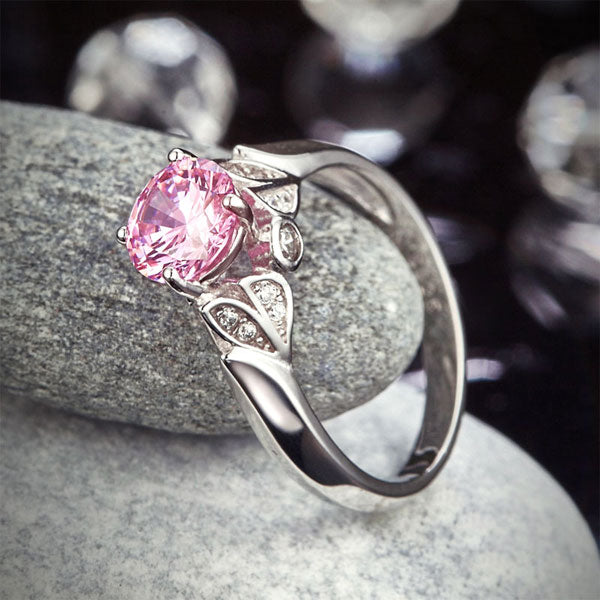 Flower 925 Sterling Silver Wedding Promise Anniversary Ring 1.25 Ct Fancy Pink Simulated Diamond Jewelry XFR8258