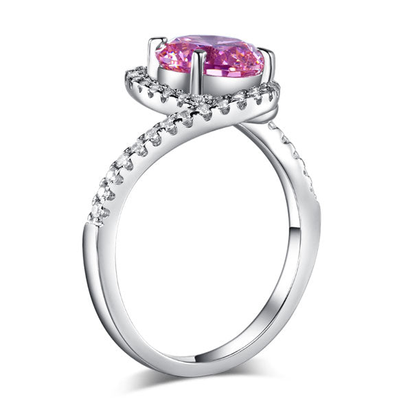Twist Curl 925 Sterling Silver Wedding Engagement Ring 2 Ct Fancy Pink Simulated Diamond Promise Anniversary XFR8260