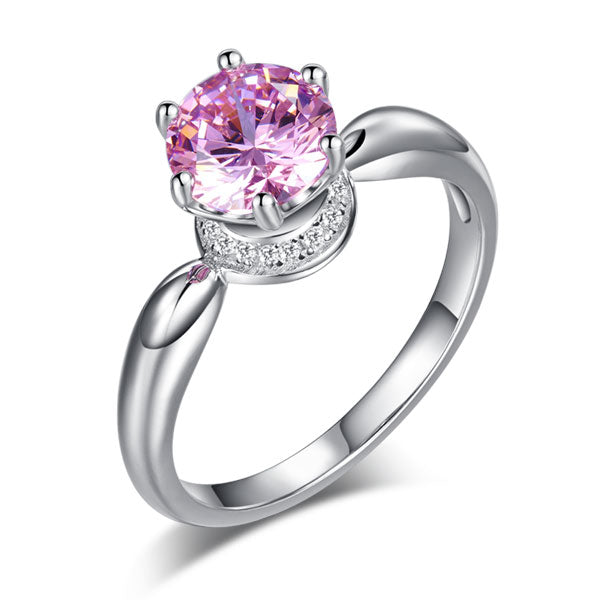 6 Claws Crown 925 Sterling Silver Wedding Promise Anniversary Ring 1.25 Ct Fancy Pink Simulated Diamond Jewelry XFR8262