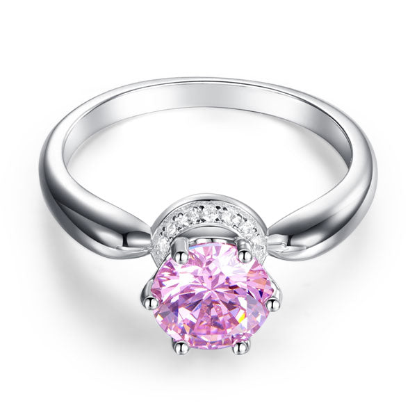 6 Claws Crown 925 Sterling Silver Wedding Promise Anniversary Ring 1.25 Ct Fancy Pink Simulated Diamond Jewelry XFR8262