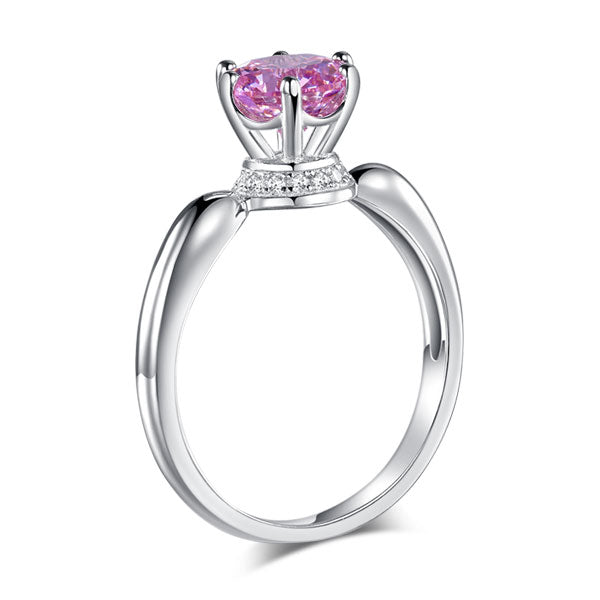 6 Claws Crown 925 Sterling Silver Wedding Promise Anniversary Ring 1.25 Ct Fancy Pink Simulated Diamond Jewelry XFR8262