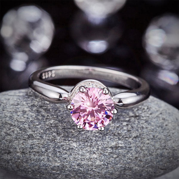 6 Claws Crown 925 Sterling Silver Wedding Promise Anniversary Ring 1.25 Ct Fancy Pink Simulated Diamond Jewelry XFR8262