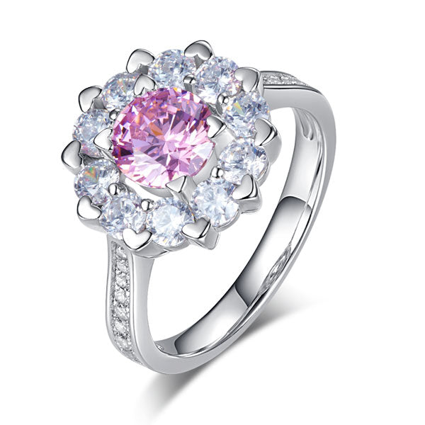 Snowflake 925 Sterling Silver Wedding Promise Anniversary Ring 1 Ct Fancy Pink Simulated Diamond XFR8264