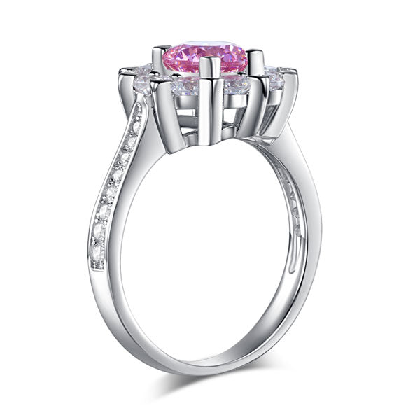 Snowflake 925 Sterling Silver Wedding Promise Anniversary Ring 1 Ct Fancy Pink Simulated Diamond XFR8264