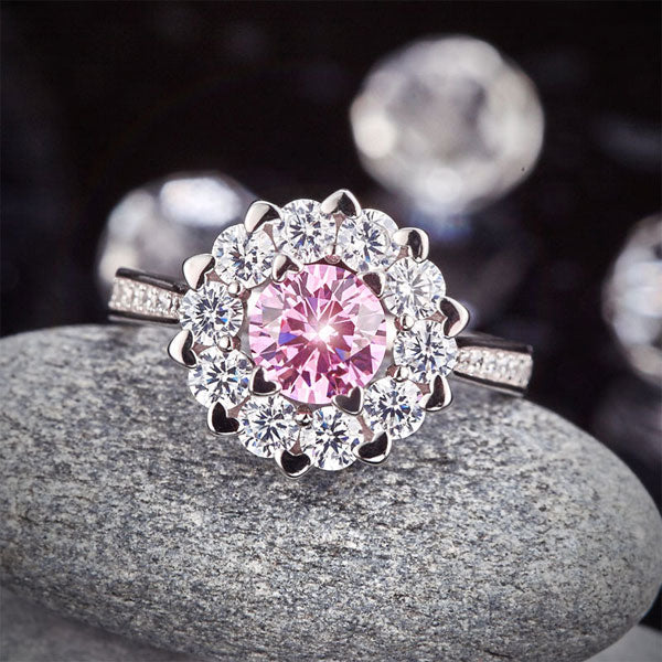 Snowflake 925 Sterling Silver Wedding Promise Anniversary Ring 1 Ct Fancy Pink Simulated Diamond XFR8264