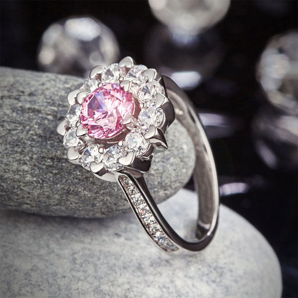 Snowflake 925 Sterling Silver Wedding Promise Anniversary Ring 1 Ct Fancy Pink Simulated Diamond XFR8264
