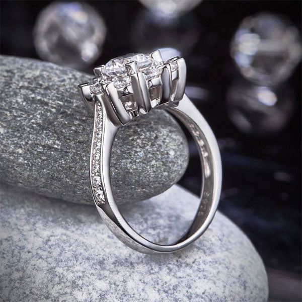 Snowflake 925 Sterling Silver Wedding Promise Anniversary Ring 1 Ct Simulated Diamond XFR8265