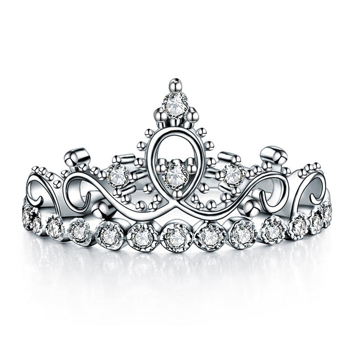 Solid 925 Sterling Silver Ring Crown Shape Simulated Diamond for Lady Trendy Stylish XFR8275