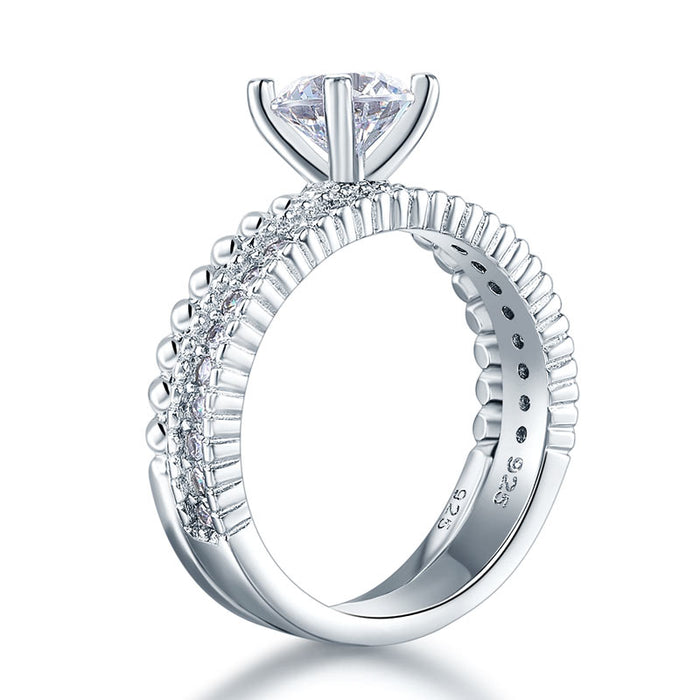 Solid 925 Sterling Silver 2-Pcs Wedding Engagement Ring Set 1 Ct Simulated Diamante Jewelry XFR8276