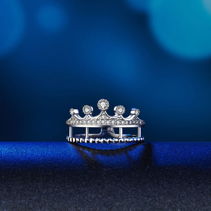 Solid 925 Sterling Silver Ring Crown Shape Simulated Diamond for Lady Trendy Stylish Jewelry XFR8277