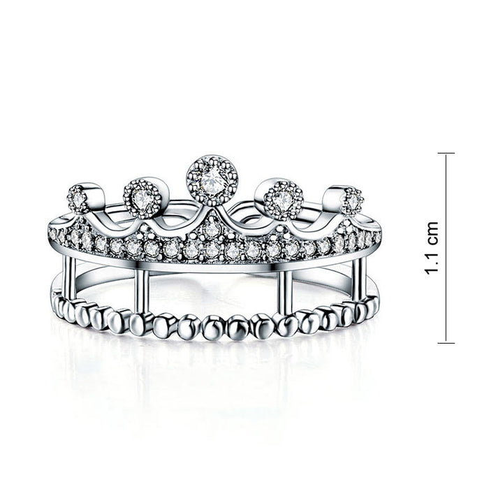 Solid 925 Sterling Silver Ring Crown Shape Simulated Diamond for Lady Trendy Stylish Jewelry XFR8277
