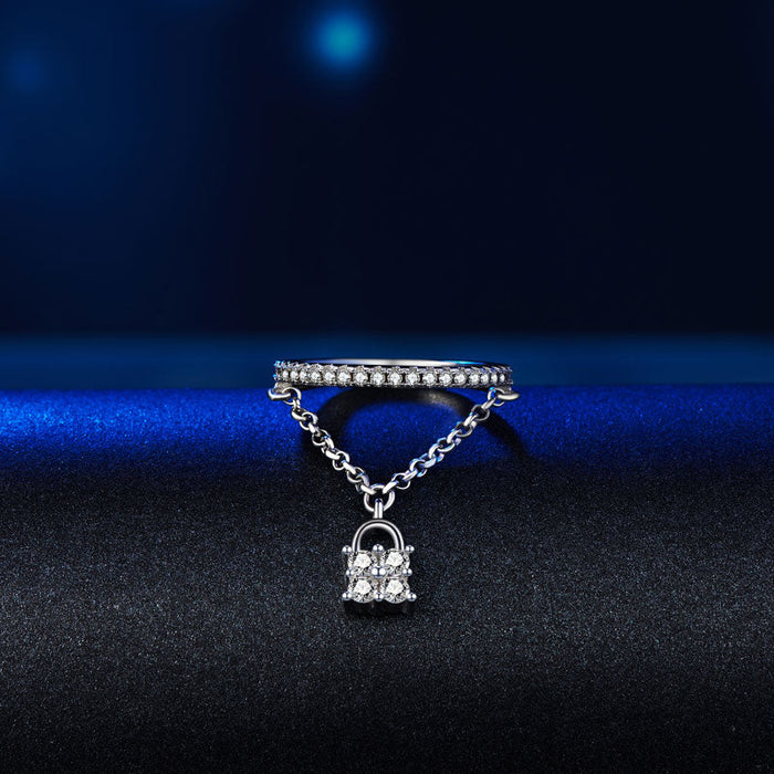 Solid 925 Sterling Silver Band Ring Dangle Purse Sparkling Simulated Diamond for Lady Trendy Stylish XFR8280