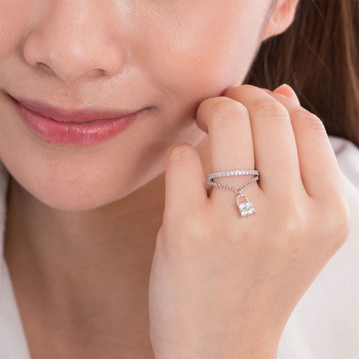 Solid 925 Sterling Silver Band Ring Dangle Purse Sparkling Simulated Diamond for Lady Trendy Stylish XFR8280