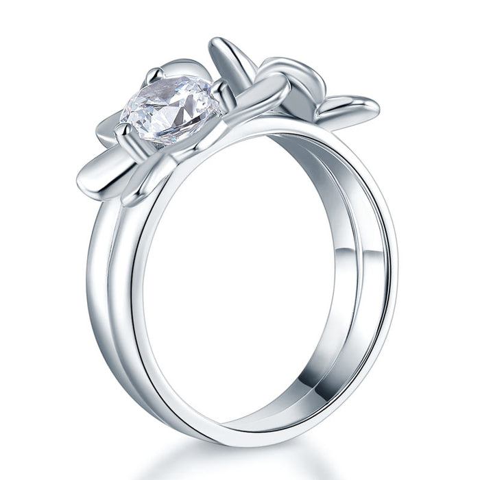 Solid 925 Sterling Silver 2-Pcs Butterfly Flower Ring Set Lady Jewelry 2017 New Design XFR8281