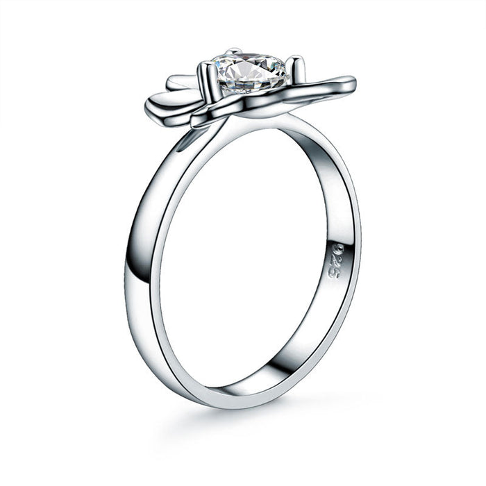 Solid 925 Sterling Silver 2-Pcs Butterfly Flower Ring Set Lady Jewelry 2017 New Design XFR8281