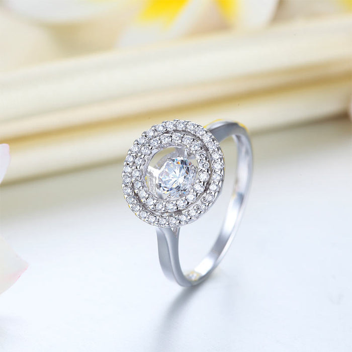 Dancing Stone Double Halo Solid 925 Sterling Silver Ring Fashion Wedding Jewelry XFR8285