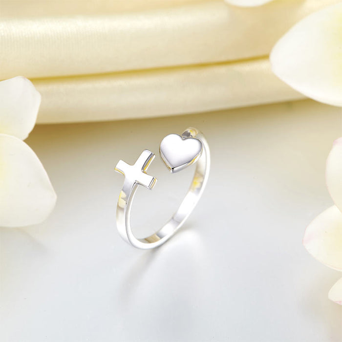 Plain Solid 925 Sterling Silver Ring Cross Heart for Lady Trendy Stylish XFR8287
