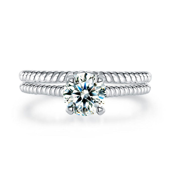 Promise Engagement 2-PC Solid Sterling 925 Silver Twist Solitaire Ring Set Bridal Jewelry XFR8291