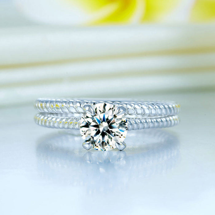 Promise Engagement 2-PC Solid Sterling 925 Silver Twist Solitaire Ring Set Bridal Jewelry XFR8291