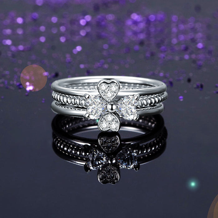 Solid 925 Sterling Silver Ring Set 3-Pcs Set Heart Love Jewelry XFR8299