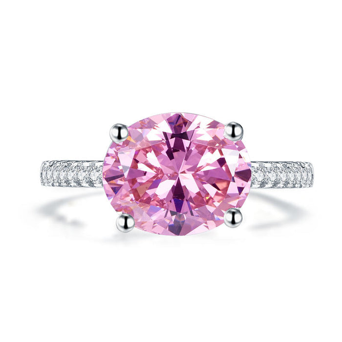 Solid 925 Sterling Silver 4 Carat Anniversary Ring Fancy Pink Oval Cut Luxury Jewelry XFR8302