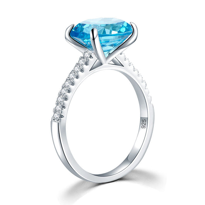 Solid 925 Sterling Silver 4 Carat Anniversary Ring Blue Oval Party Luxury Jewelry XFR8303