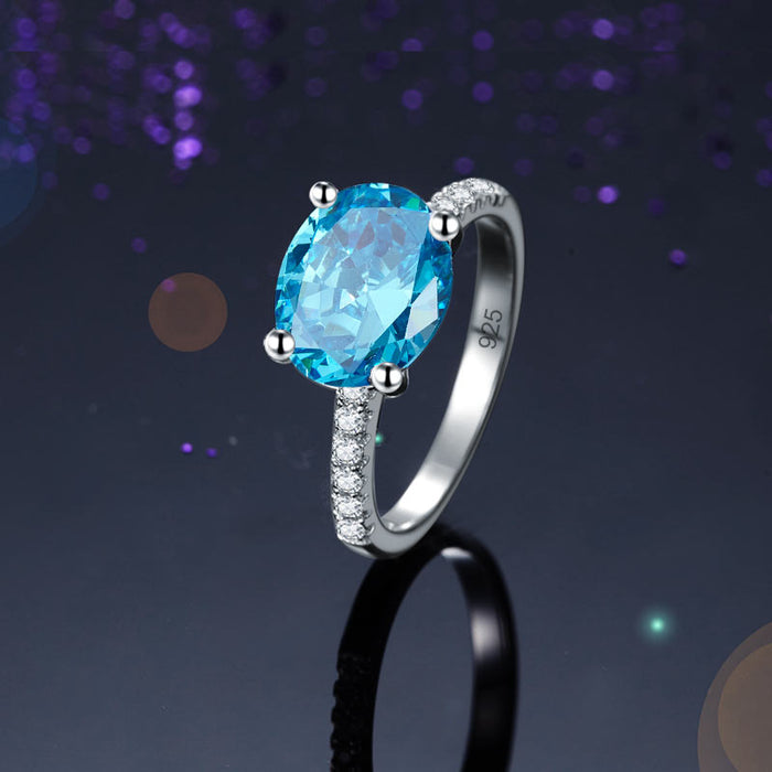Solid 925 Sterling Silver 4 Carat Anniversary Ring Blue Oval Party Luxury Jewelry XFR8303