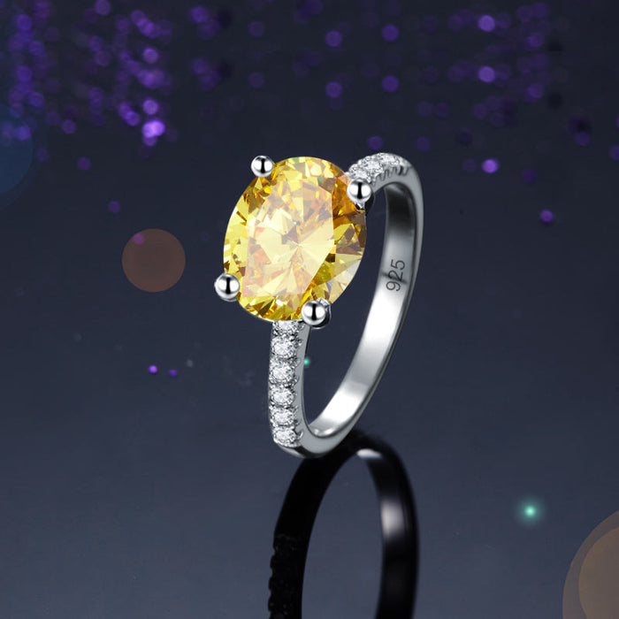 Solid 925 Sterling Silver 4 Carat Anniversary Luxury Ring Yellow Canary Oval Party Jewelry XFR8304