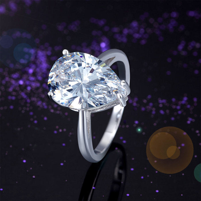 Solid 925 Sterling Silver Luxury Ring Solitaire Pear 4.5 Carat Wedding Engagement Party Pageant Jewelry XFR8306