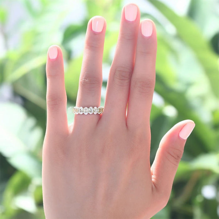 Oval Cut Eternity Solid Sterling 925 Silver Yellow Gold Plated Wedding Ring Band Jewelry XFR8327
